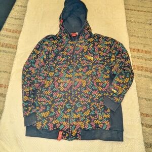 & Other Stories Black Hooded Zip Jacket with Multicolor Geometric Print